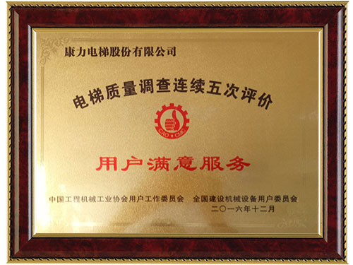 電梯質(zhì)量調(diào)查連續(xù)五次評價(jià)用戶滿意服務(wù)